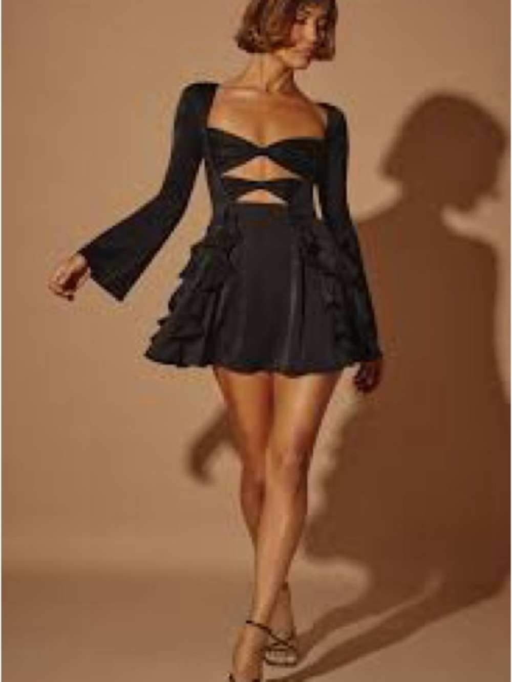 Oh Polly Black Cutout Bell-Sleeve Mini Adira Dress